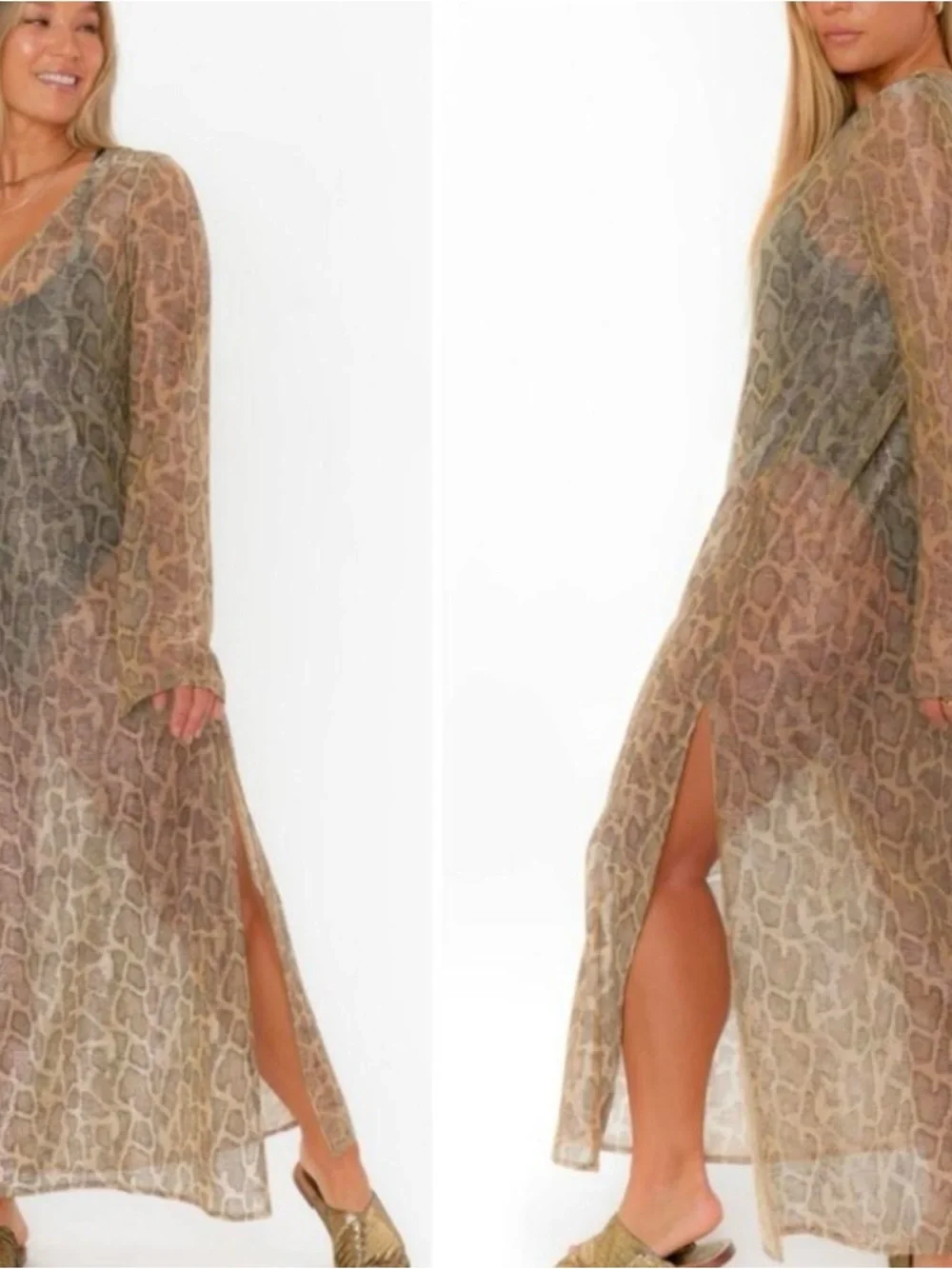 Brand NEW: Show Me Your MuMu Gold Metallic Cheetah / Leopard Print Maxi Coverup - Picture 6 of 6